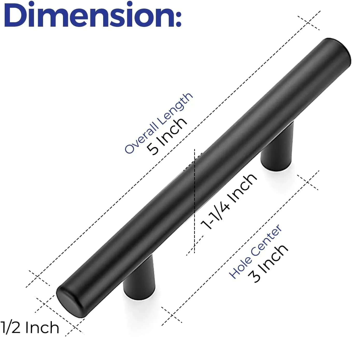 10 Pack |5'' Cabinet Pulls Matte Black Stainless Steel Kitchen Cupboard Handles Cabinet Handles 5Length, 3 Hole Center 10-Pack