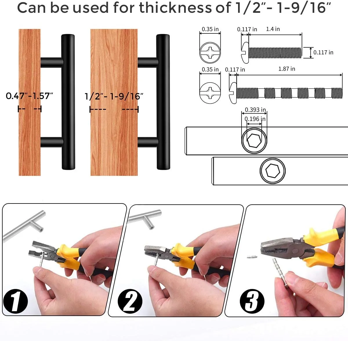 10 Pack |5'' Cabinet Pulls Matte Black Stainless Steel Kitchen Cupboard Handles Cabinet Handles 5Length, 3 Hole Center 10-Pack