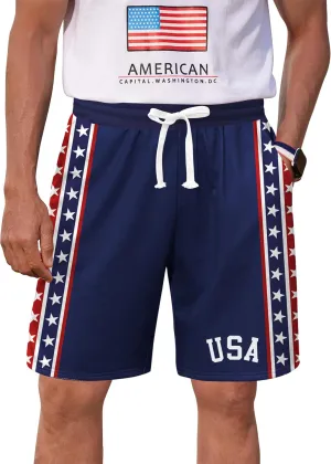 Arvilhill Men American Flag Shorts Patriotic Stars Stripes SweatShorts with Elastic Waistband (S-3XL)