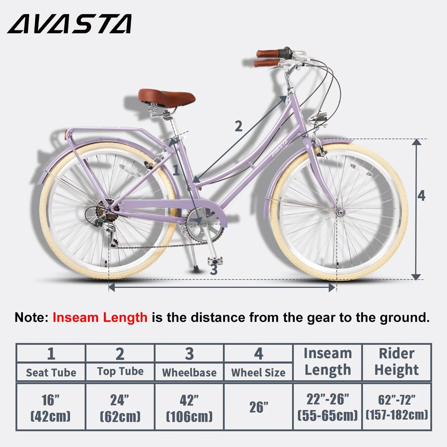 AVASTA Hybrid Bike for Adult Women Female Lightweight Step Through 26 inch Hi-Ten Steel Frame City Commuter Comfort Lady Bicycle, 6-Speed, Multiple Colors