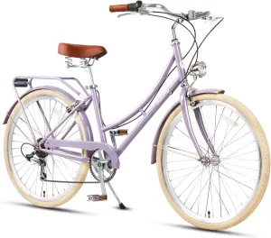 AVASTA Hybrid Bike for Adult Women Female Lightweight Step Through 26 inch Hi-Ten Steel Frame City Commuter Comfort Lady Bicycle, 6-Speed, Multiple Colors