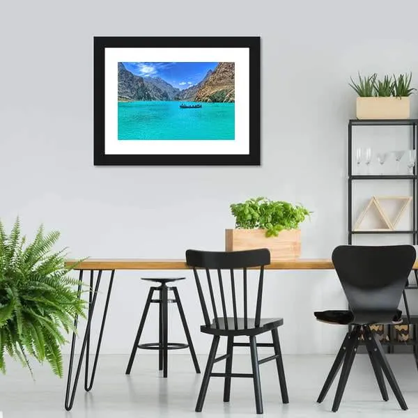 Boat In Attabad Lake Canvas Wall Art