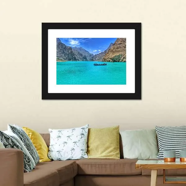 Boat In Attabad Lake Canvas Wall Art