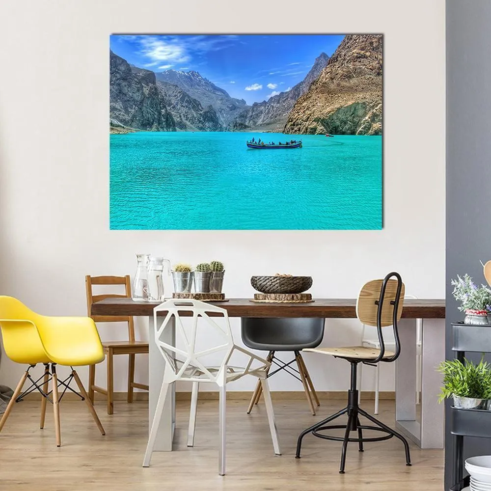 Boat In Attabad Lake Canvas Wall Art