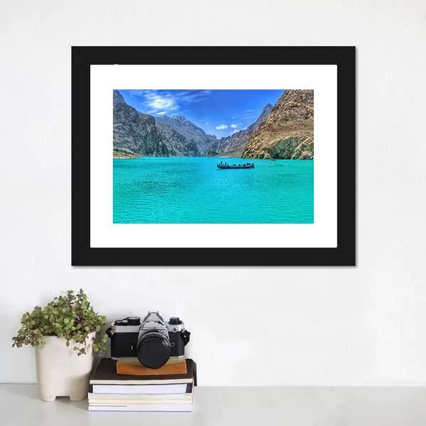 Boat In Attabad Lake Canvas Wall Art
