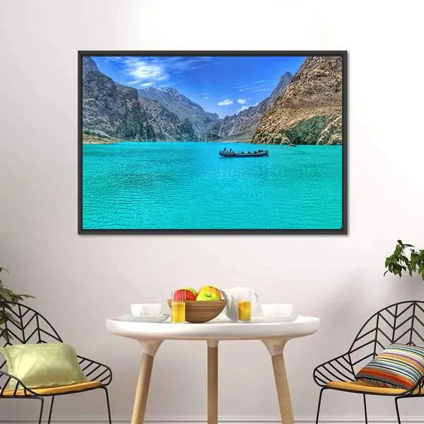 Boat In Attabad Lake Canvas Wall Art