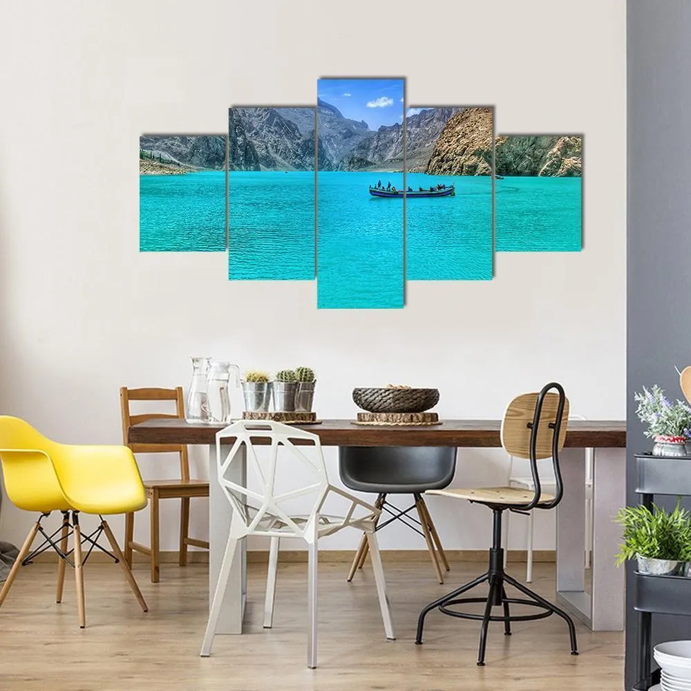 Boat In Attabad Lake Canvas Wall Art