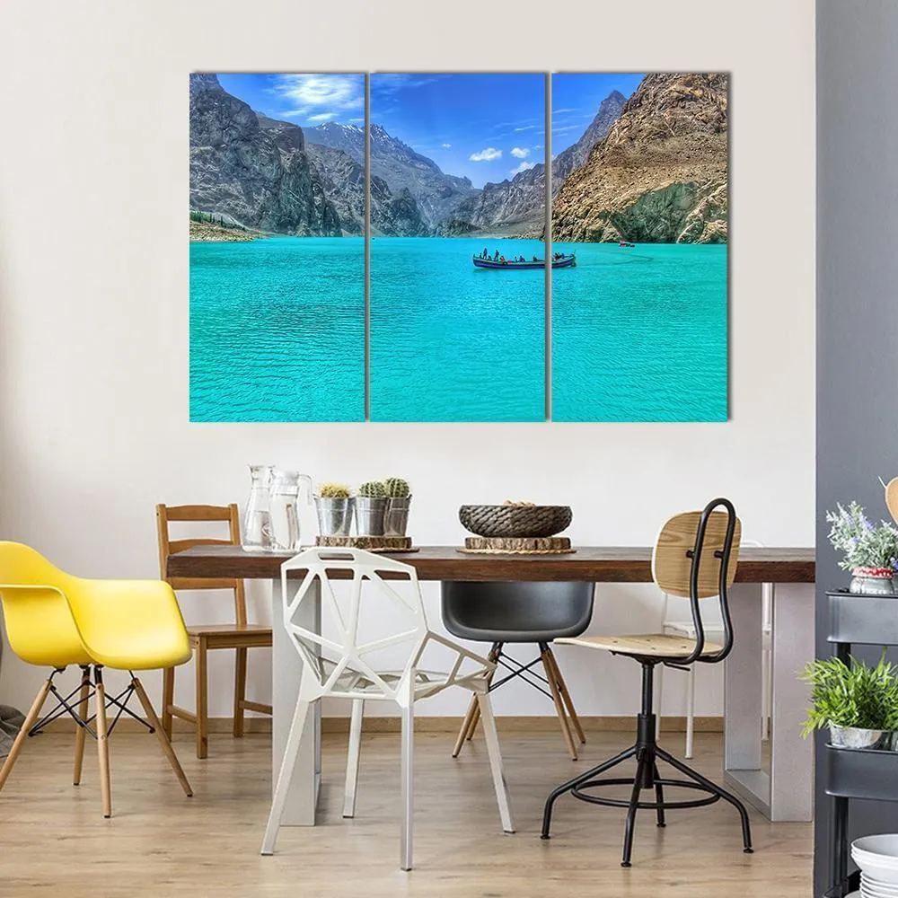 Boat In Attabad Lake Canvas Wall Art