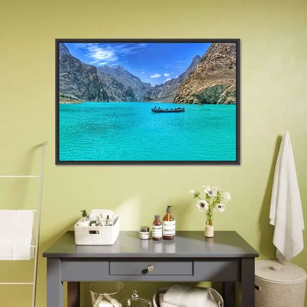 Boat In Attabad Lake Canvas Wall Art