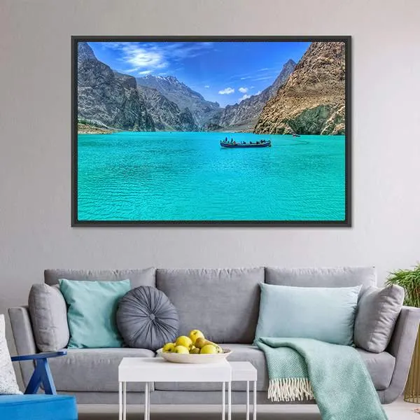 Boat In Attabad Lake Canvas Wall Art