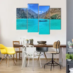 Boat In Attabad Lake Canvas Wall Art