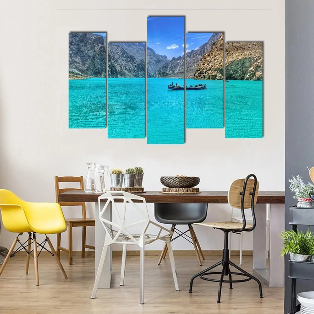 Boat In Attabad Lake Canvas Wall Art