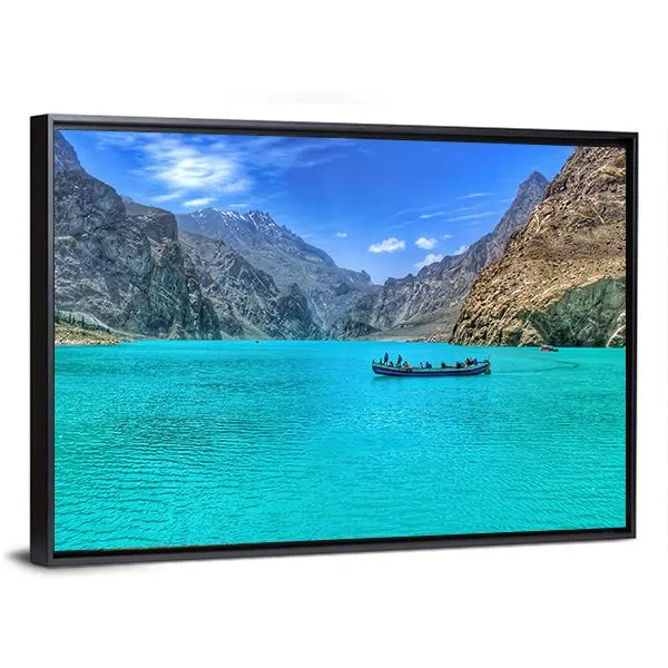 Boat In Attabad Lake Canvas Wall Art