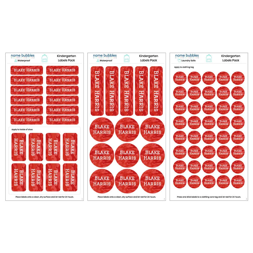 Camo Kindergarten Labels Pack