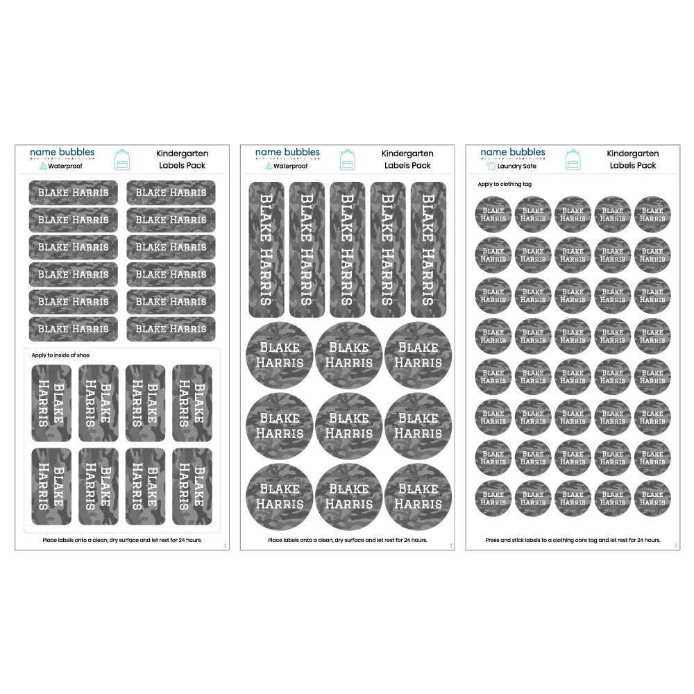Camo Kindergarten Labels Pack