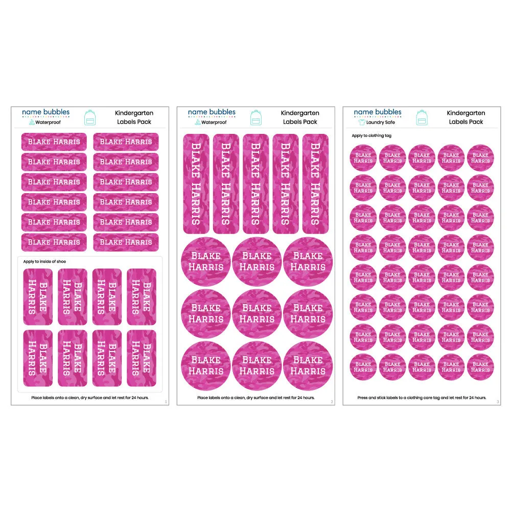 Camo Kindergarten Labels Pack