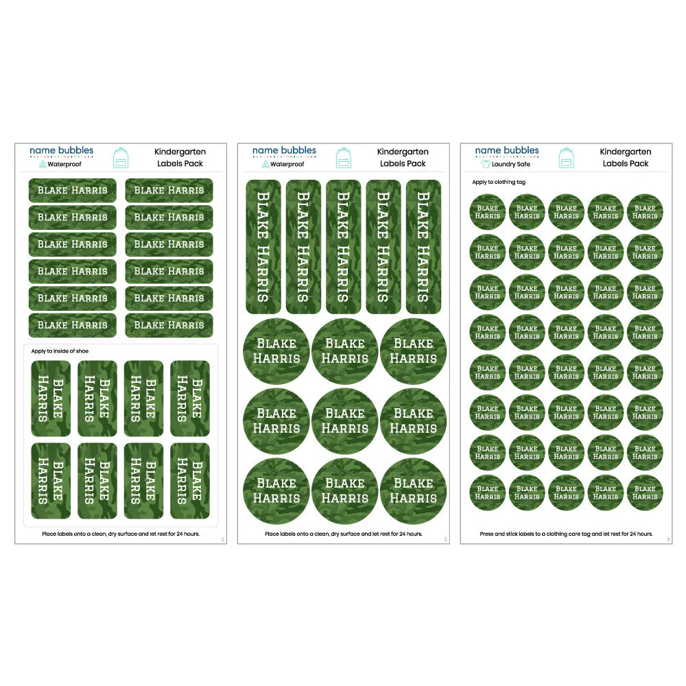 Camo Kindergarten Labels Pack