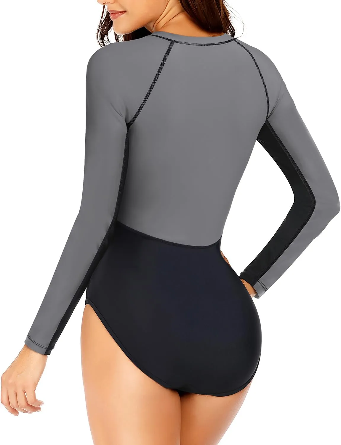 Daci Women Long Sleeve Rash Guard One Piece Zipper Swimsuit Surfing Bathing Suit UPF 50