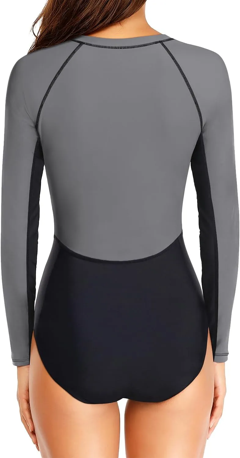 Daci Women Long Sleeve Rash Guard One Piece Zipper Swimsuit Surfing Bathing Suit UPF 50