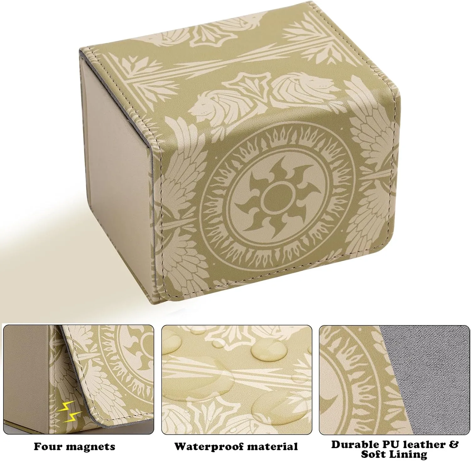 Deck Box for MTG Cards, Trading Commander Deck Case Holds 120  Sleeved Cards, PU Leather Magnetic Collectible Card Storage Box Fits for TCG Magic Card (Yellow)