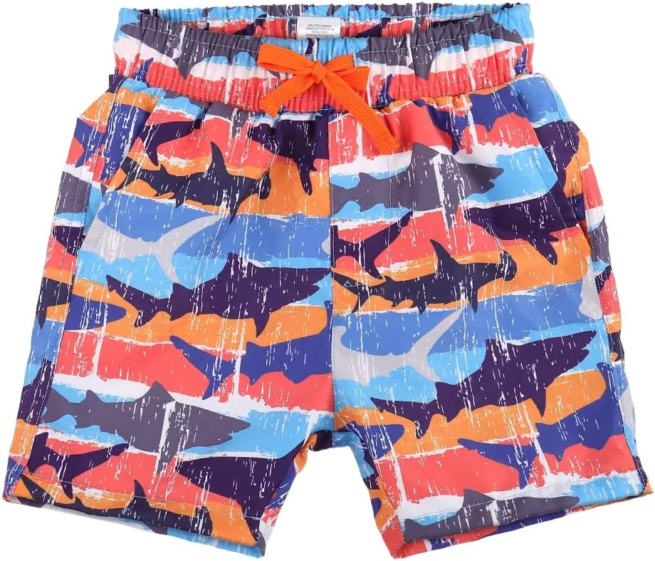 ESTAMICO Boys' Quick Dry Beach Swim Trunk Printed Board Shorts with Pockets