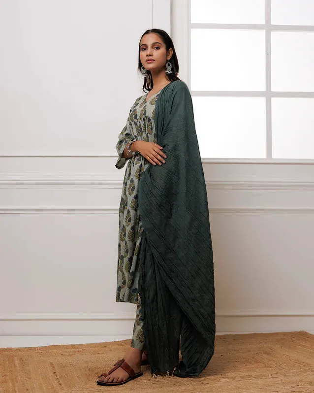 Forest Green Block Printed Suit Set With Dupatta
