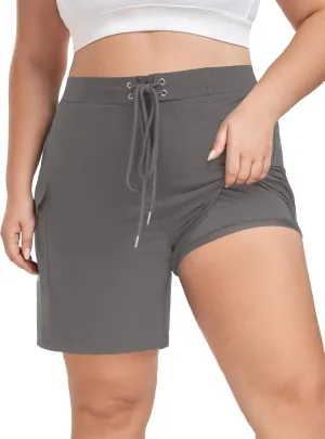 FOREYOND Women's Plus Size Board Shorts Quick Dry Swim Shorts High Waisted Swim Pants with Pockets Liner Trunks
