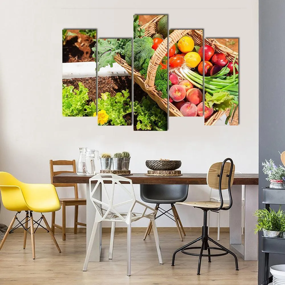 Fruits & Vegetables In Basket Canvas Wall Art