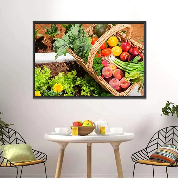 Fruits & Vegetables In Basket Canvas Wall Art