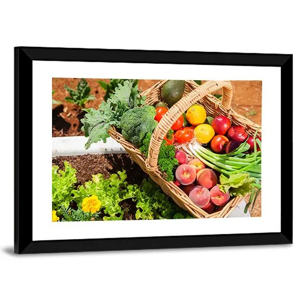 Fruits & Vegetables In Basket Canvas Wall Art