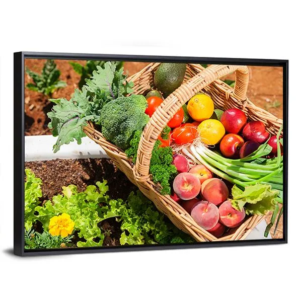 Fruits & Vegetables In Basket Canvas Wall Art