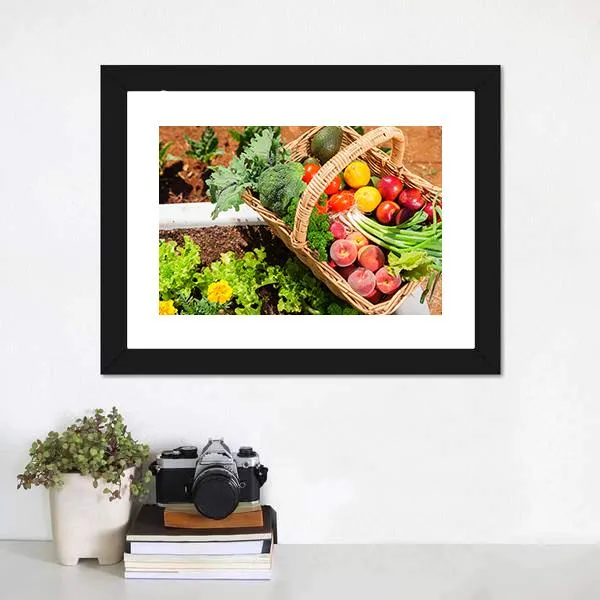 Fruits & Vegetables In Basket Canvas Wall Art