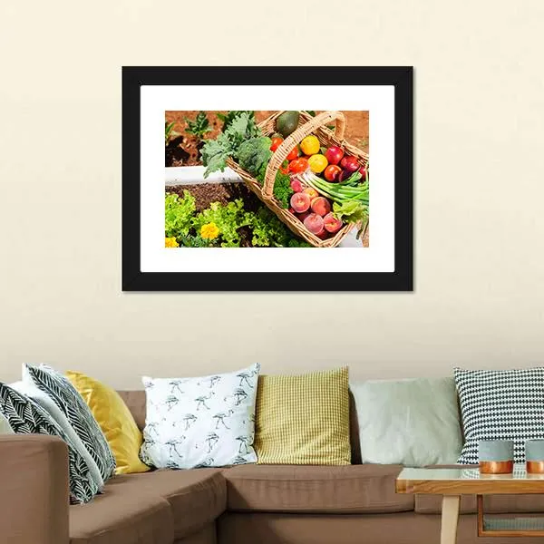 Fruits & Vegetables In Basket Canvas Wall Art