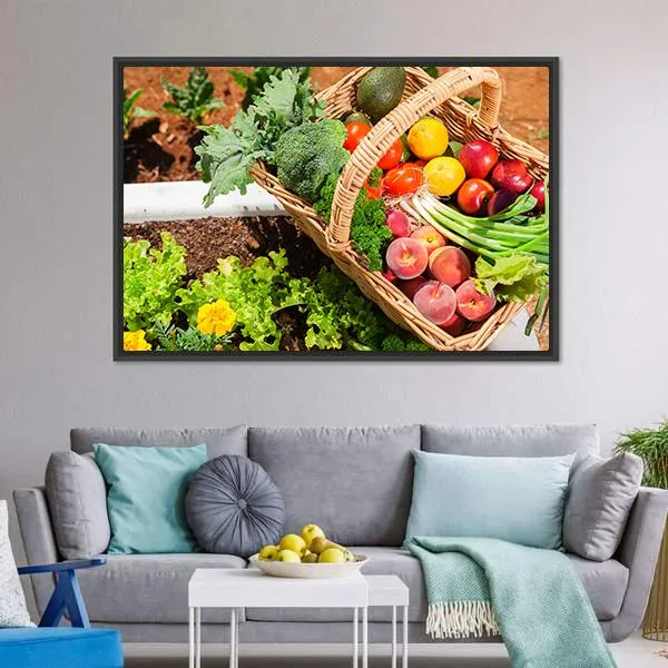 Fruits & Vegetables In Basket Canvas Wall Art