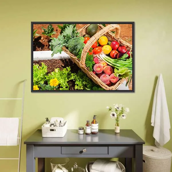 Fruits & Vegetables In Basket Canvas Wall Art