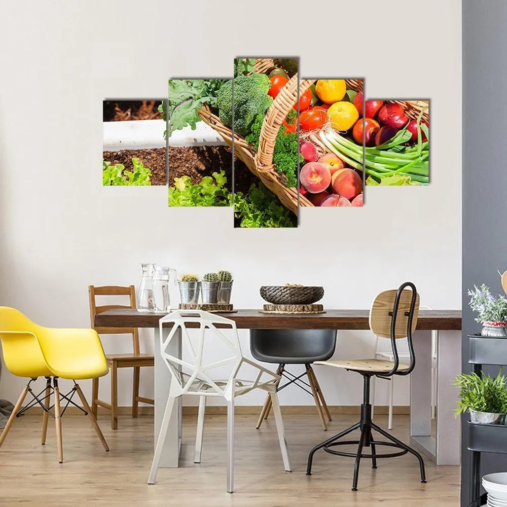 Fruits & Vegetables In Basket Canvas Wall Art