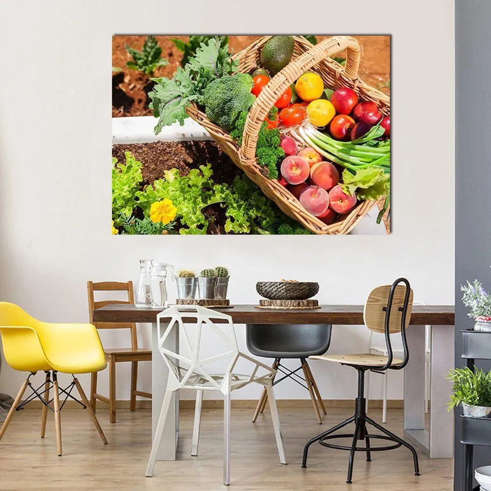 Fruits & Vegetables In Basket Canvas Wall Art