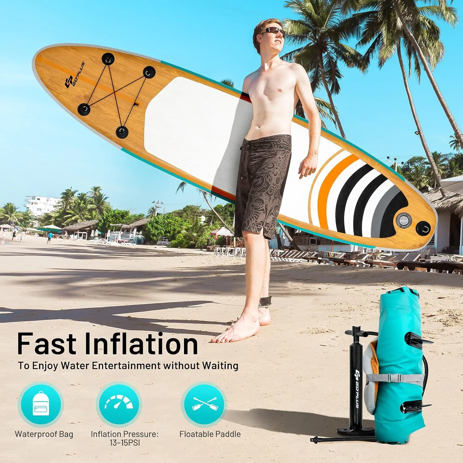 Goplus Inflatable Stand up Paddle Board, 10'/10.5'/11' SUP 6" Thick with Premium Accessories, Adjustable Aluminum Paddle, Leash, Carry Bag, Hand Pump, Removable Fin, ISUP for Adults