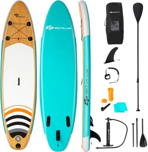 Goplus Inflatable Stand up Paddle Board, 10'/10.5'/11' SUP 6" Thick with Premium Accessories, Adjustable Aluminum Paddle, Leash, Carry Bag, Hand Pump, Removable Fin, ISUP for Adults