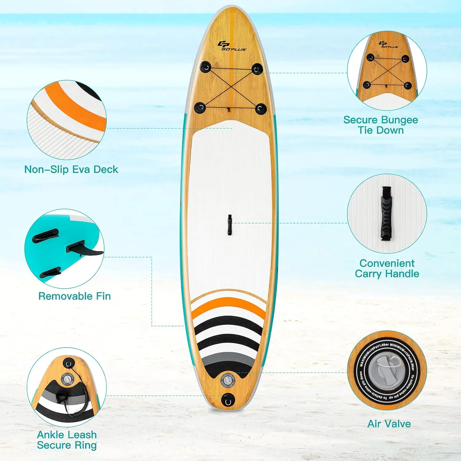 Goplus Inflatable Stand up Paddle Board, 10'/10.5'/11' SUP 6" Thick with Premium Accessories, Adjustable Aluminum Paddle, Leash, Carry Bag, Hand Pump, Removable Fin, ISUP for Adults