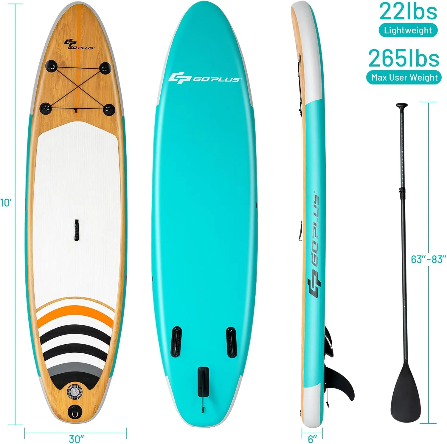 Goplus Inflatable Stand up Paddle Board, 10'/10.5'/11' SUP 6" Thick with Premium Accessories, Adjustable Aluminum Paddle, Leash, Carry Bag, Hand Pump, Removable Fin, ISUP for Adults