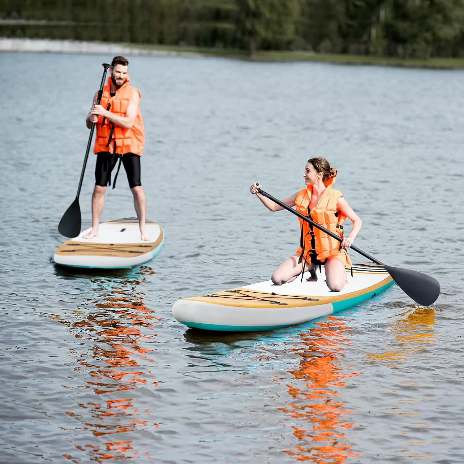 Goplus Inflatable Stand up Paddle Board, 10'/10.5'/11' SUP 6" Thick with Premium Accessories, Adjustable Aluminum Paddle, Leash, Carry Bag, Hand Pump, Removable Fin, ISUP for Adults