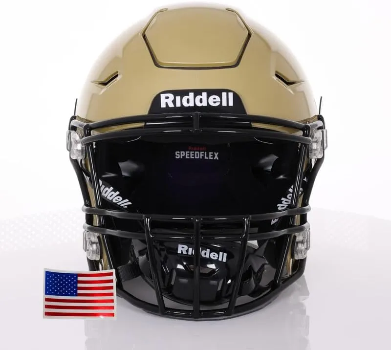 Green Gridiron - Riddell SpeedFlex Adult w/Black SF-2BD Facemask   Chrome US Helmet Flag Decal
