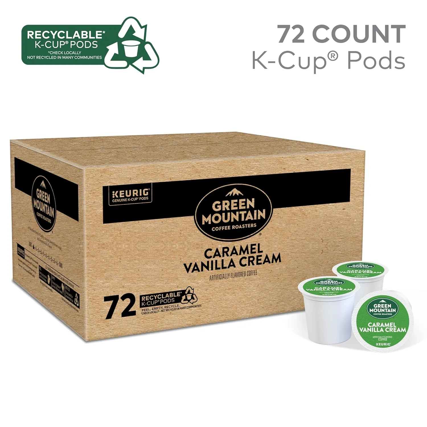 Green Mountain Coffee Roasters Caramel Vanilla Cream Keurig Single-Serve K-Cup pods, Light Roast Coffee, 72 Count