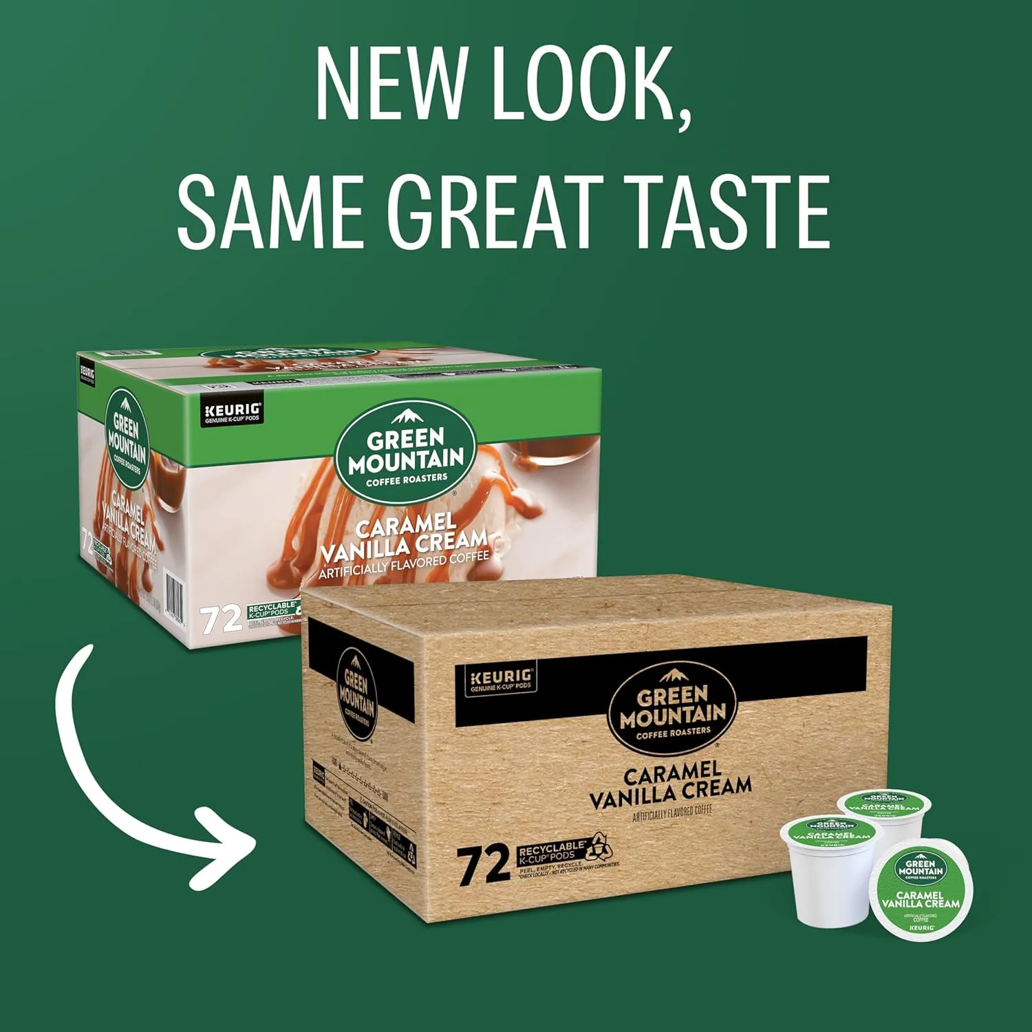 Green Mountain Coffee Roasters Caramel Vanilla Cream Keurig Single-Serve K-Cup pods, Light Roast Coffee, 72 Count