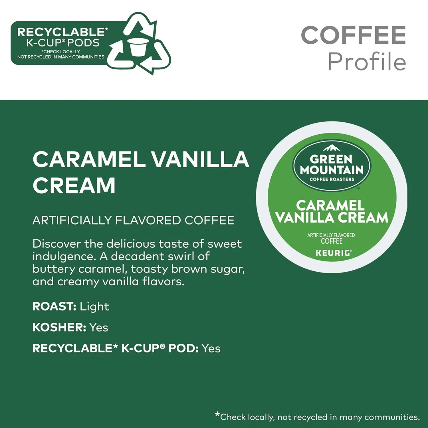 Green Mountain Coffee Roasters Caramel Vanilla Cream Keurig Single-Serve K-Cup pods, Light Roast Coffee, 72 Count