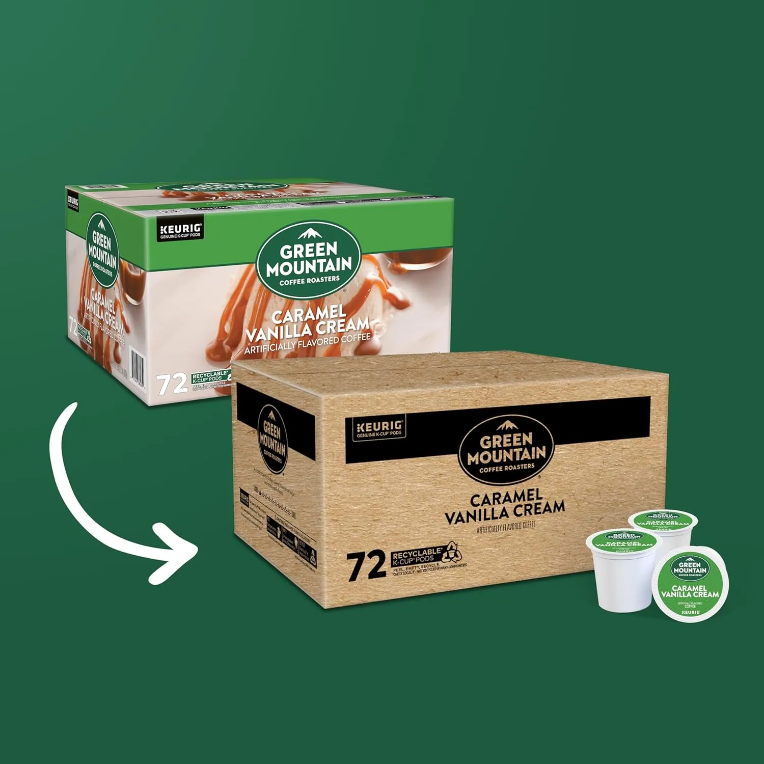 Green Mountain Coffee Roasters Caramel Vanilla Cream Keurig Single-Serve K-Cup pods, Light Roast Coffee, 72 Count