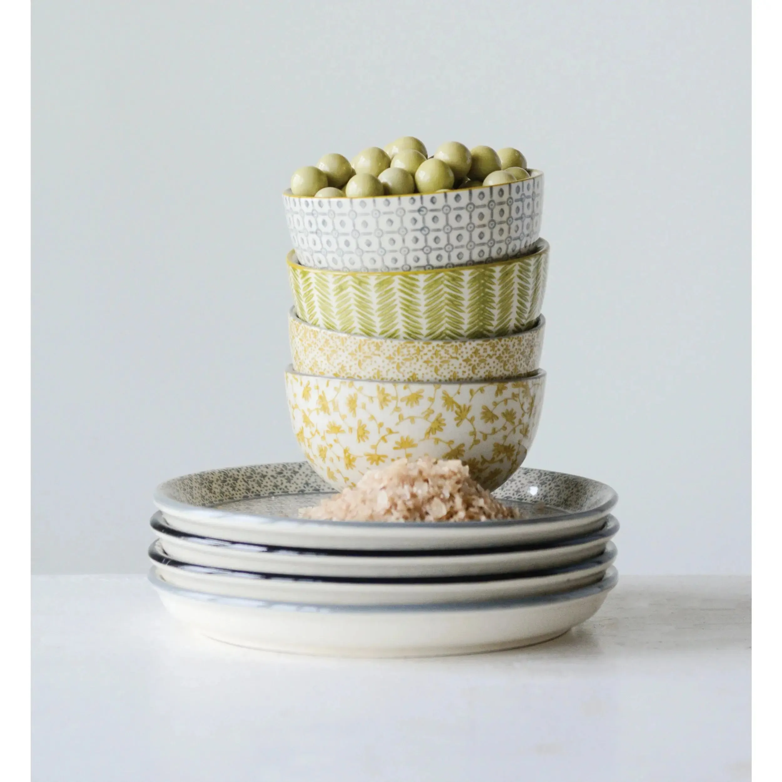 Hand-Stamped Stoneware Bowl, 4 Styles DT