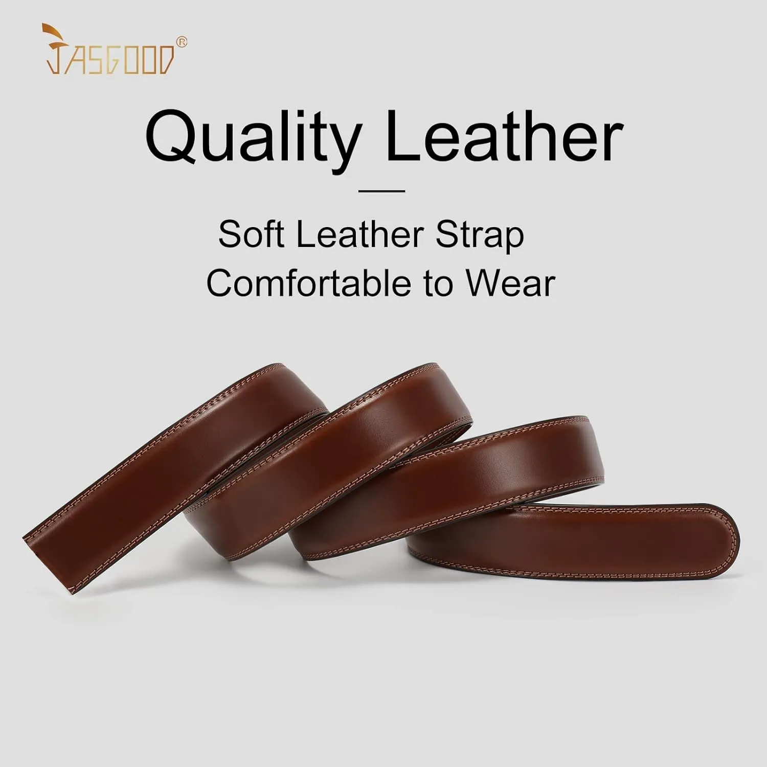 JASGOOD Ratchet Belt Replacement Strap 1 1/8", Leather Belt Strap for 35MM Slide Click Buckle