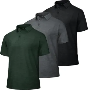 LalaHooK 3 Pack Polo Shirts for Men - Quick Dry Moisture Wicking Performance Golf Shirts Black Short Sleeve for Work Athletic